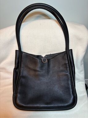 Calvin Klein Black Smooth Leather Shoulder Bag with Signature CK Accent